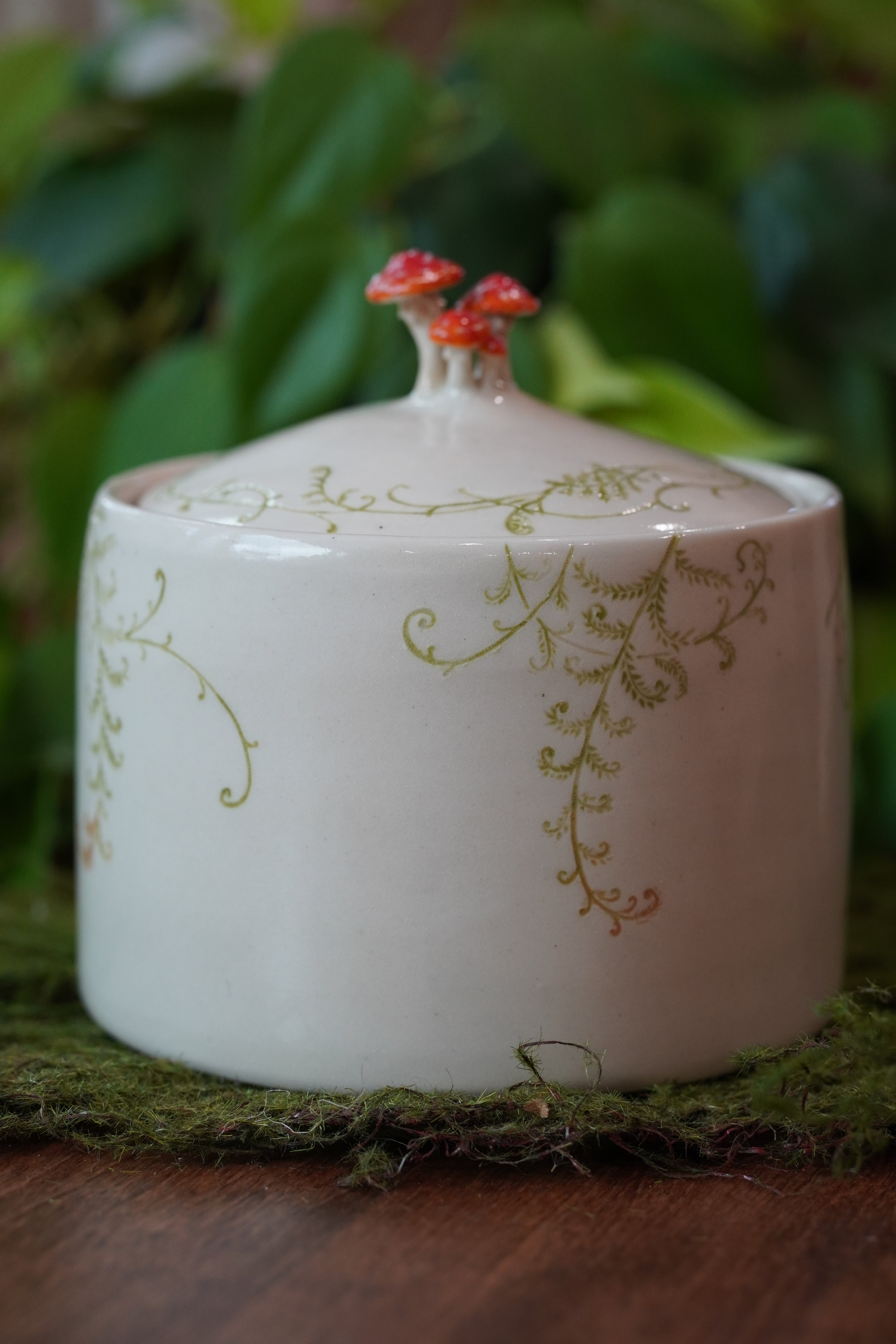 3D Mushroom and Fern Lidded Jar