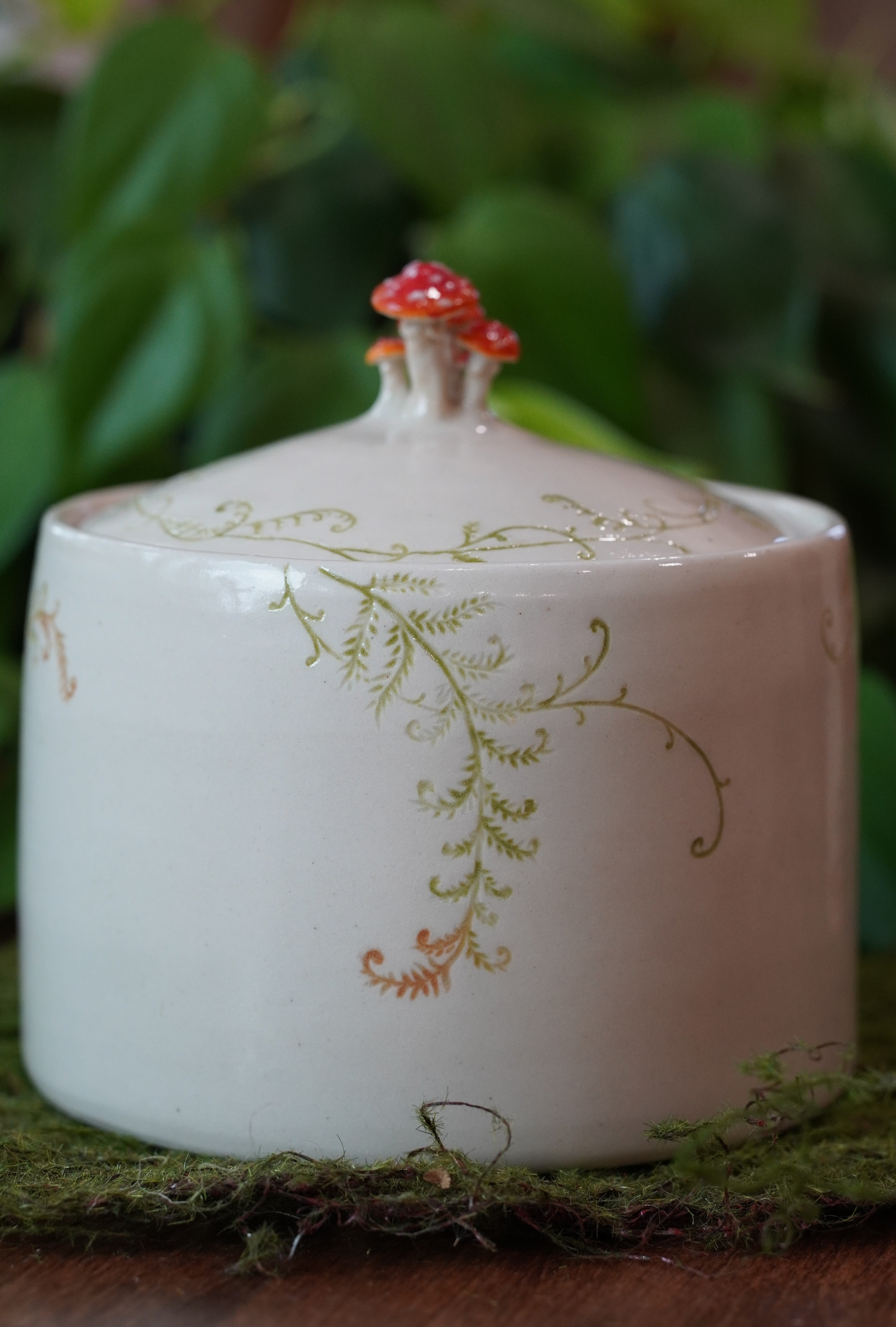 3D Mushroom and Fern Lidded Jar
