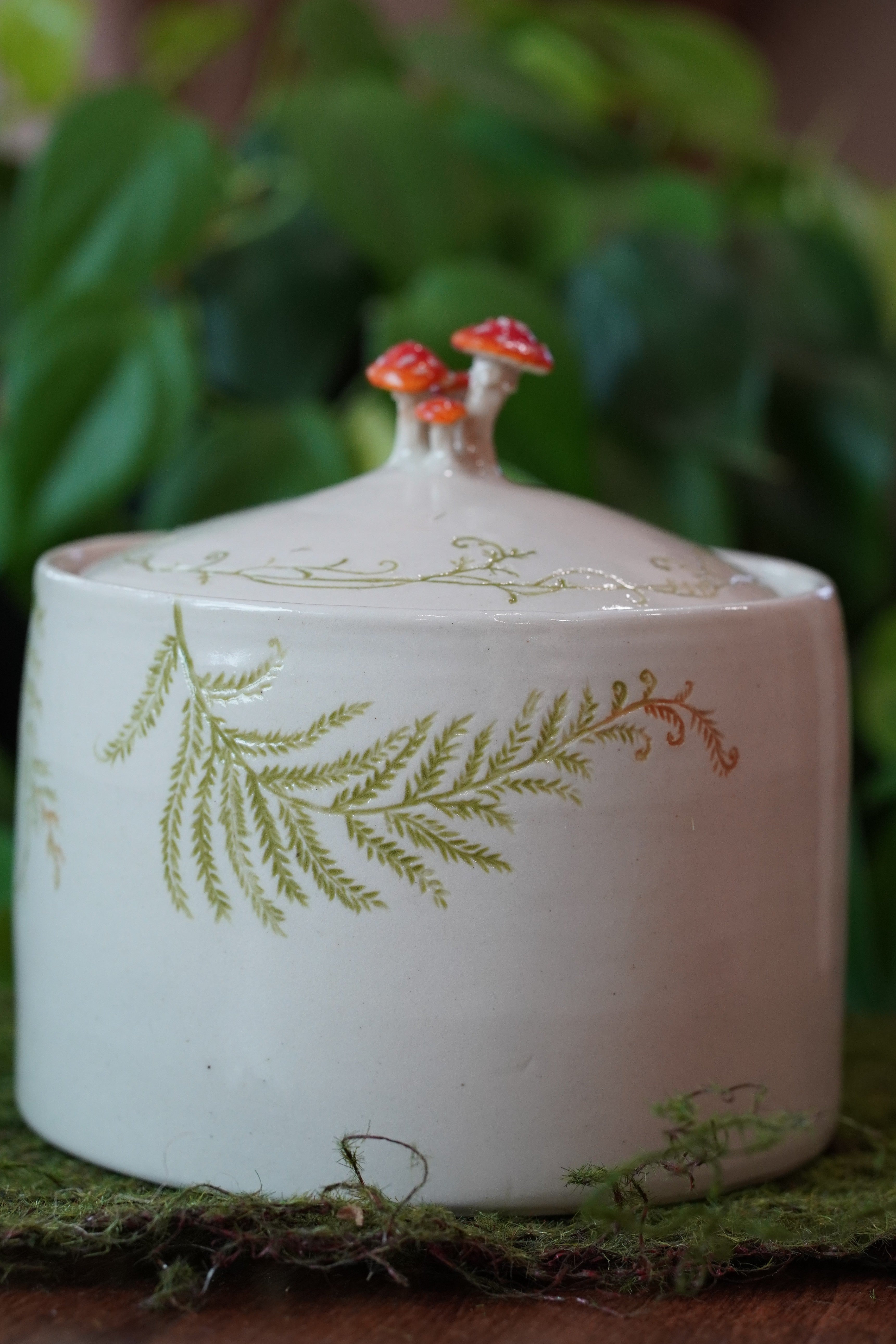 3D Mushroom and Fern Lidded Jar