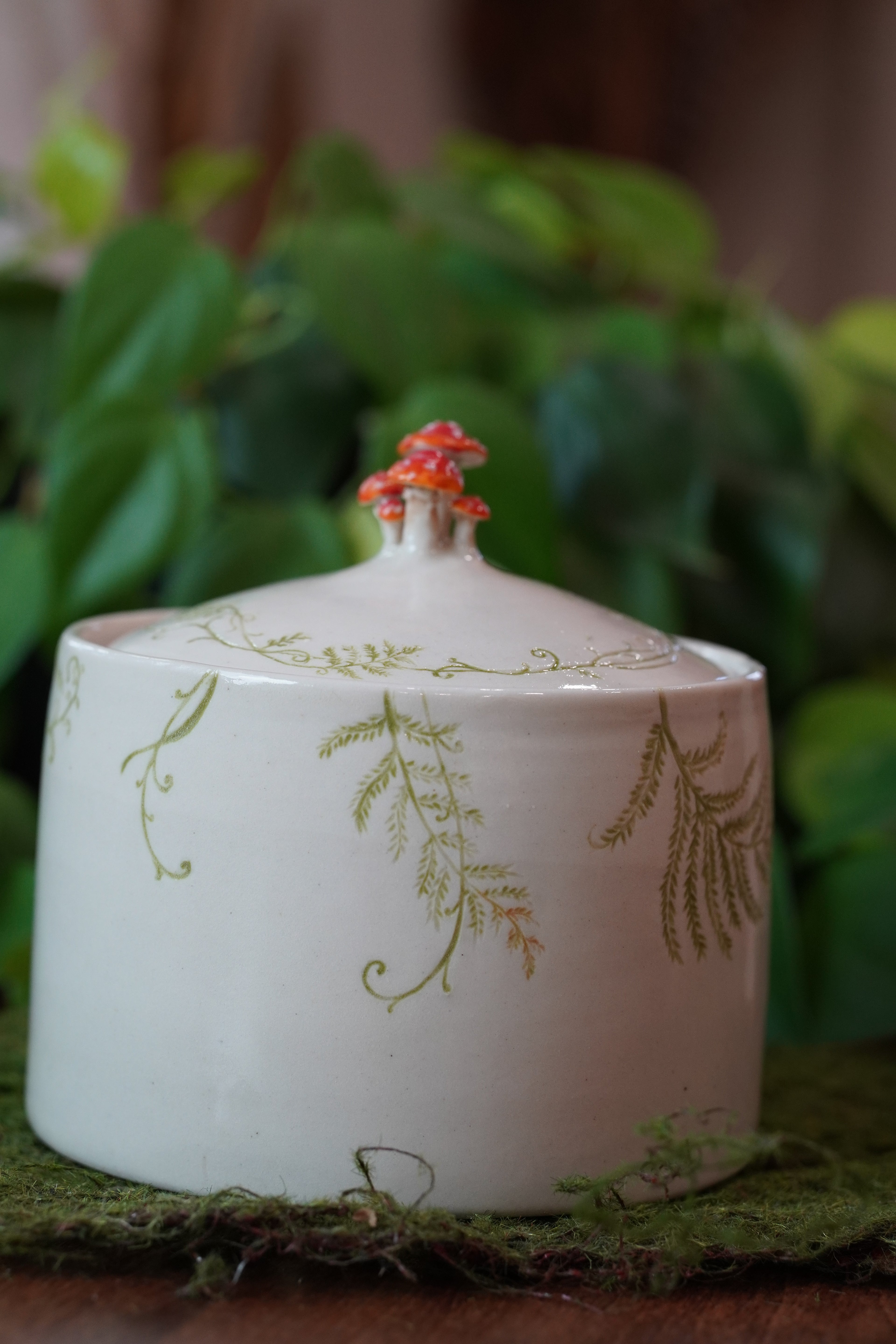 3D Mushroom and Fern Lidded Jar