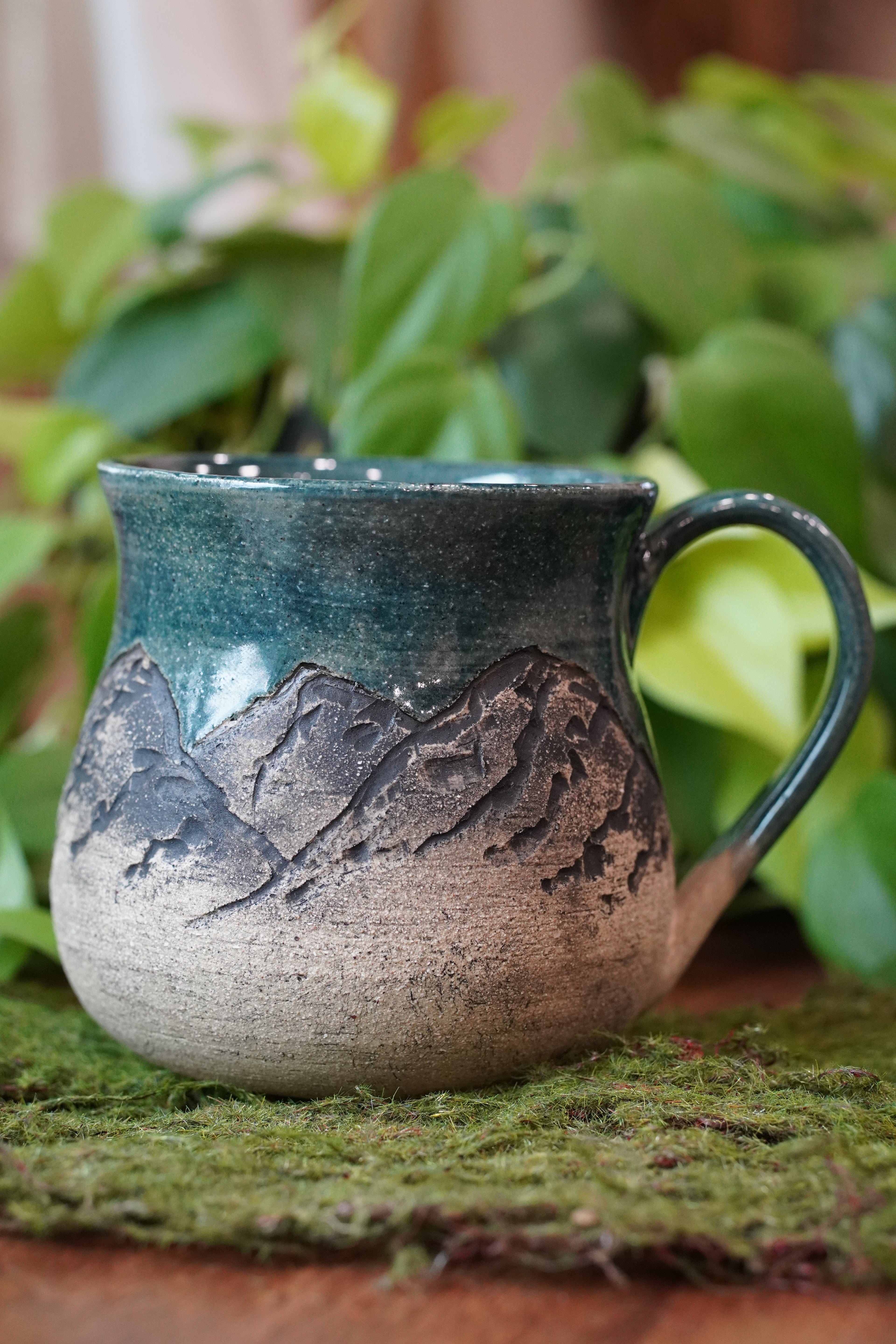 Dark Teal Mountain, Handmade, Ceramic Mug