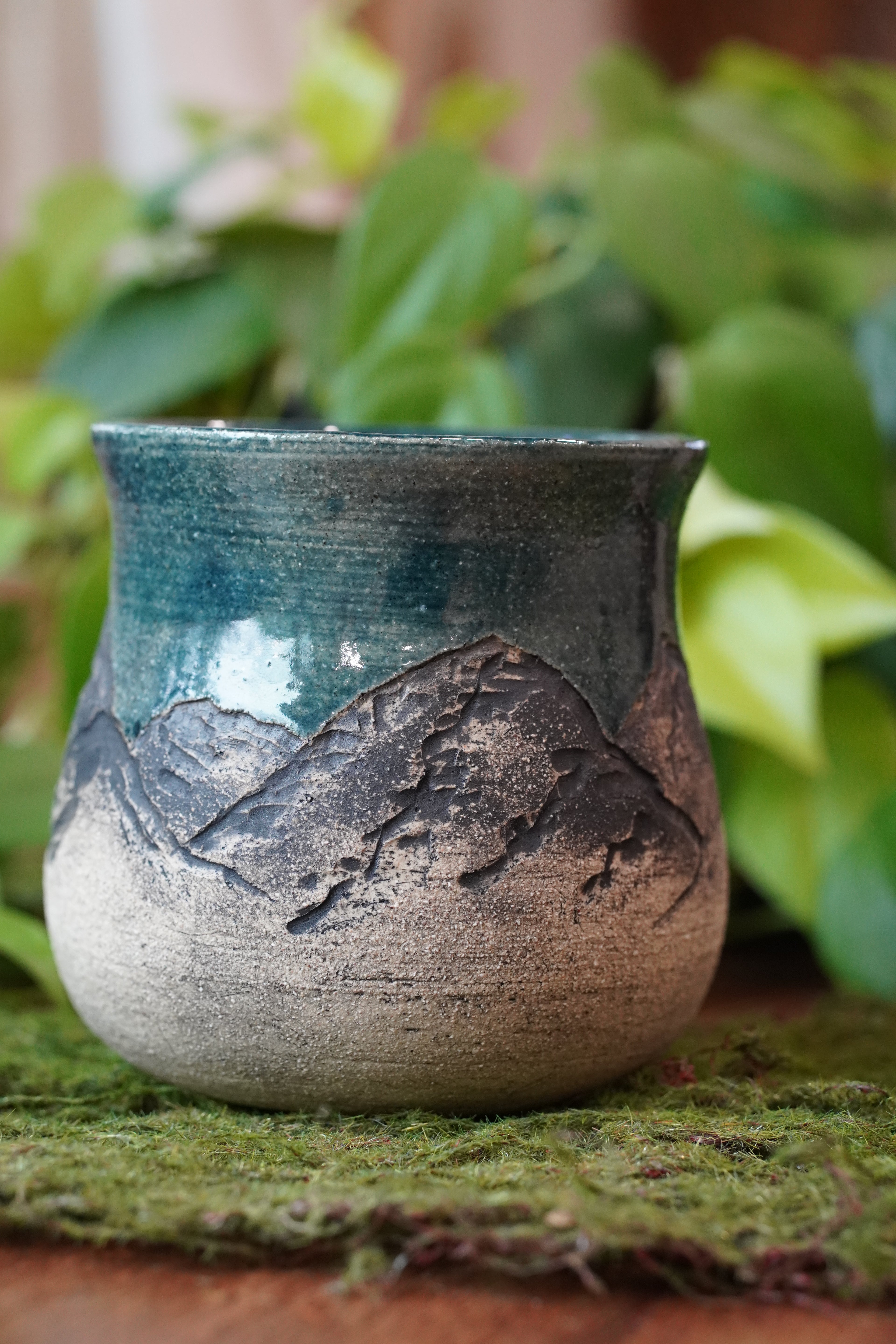 Dark Teal Mountain, Handmade, Ceramic Mug