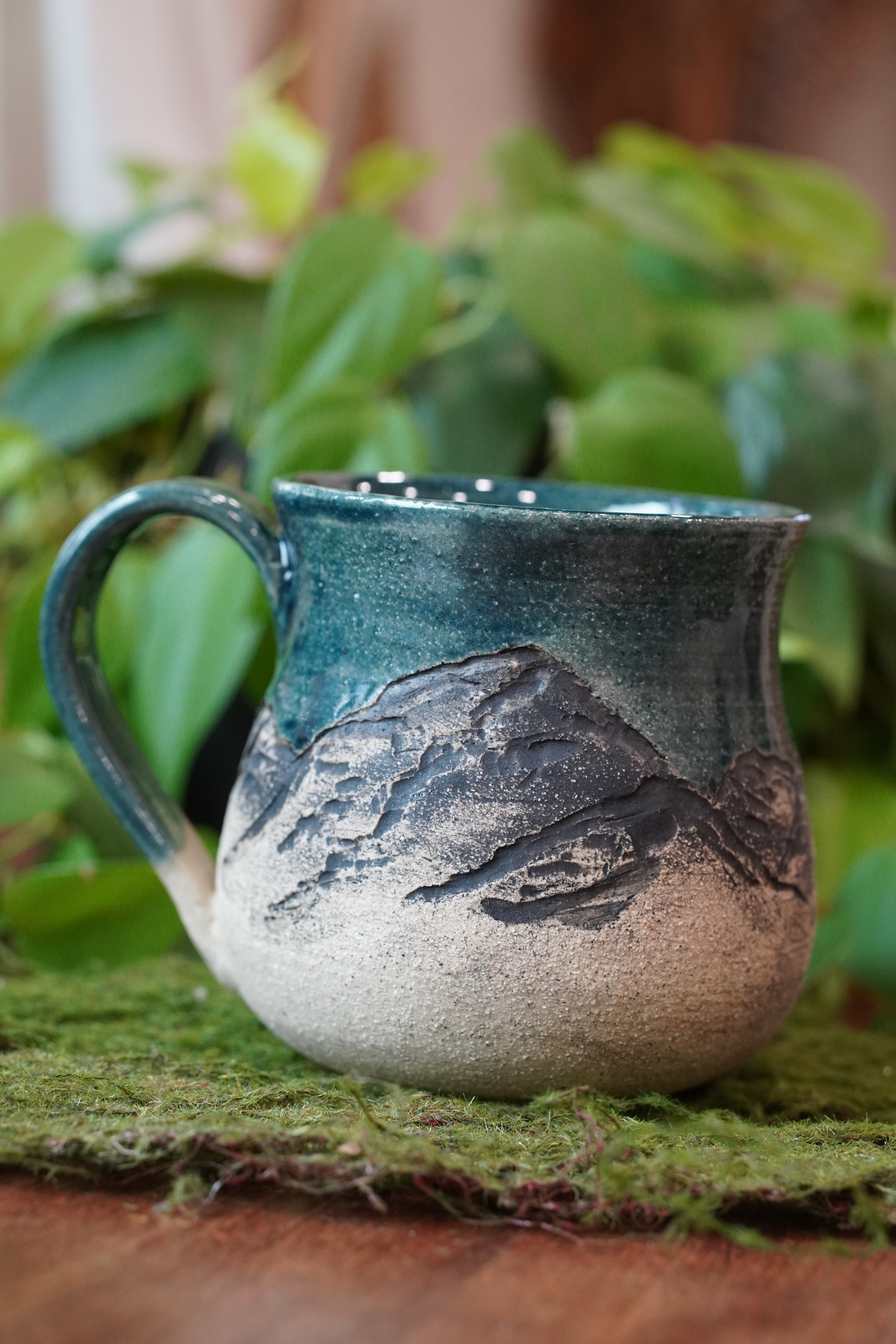 Dark Teal Mountain, Handmade, Ceramic Mug