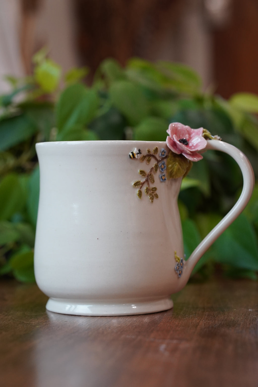 Hand-sculped 3D Honey Bee, Flower Mug