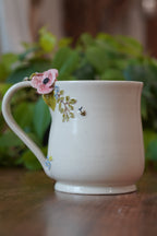 Hand-sculped 3D Honey Bee, Flower Mug