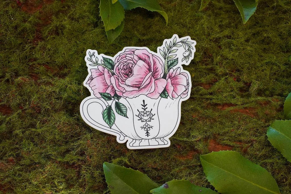 Floral Teacup Vinyl sticker