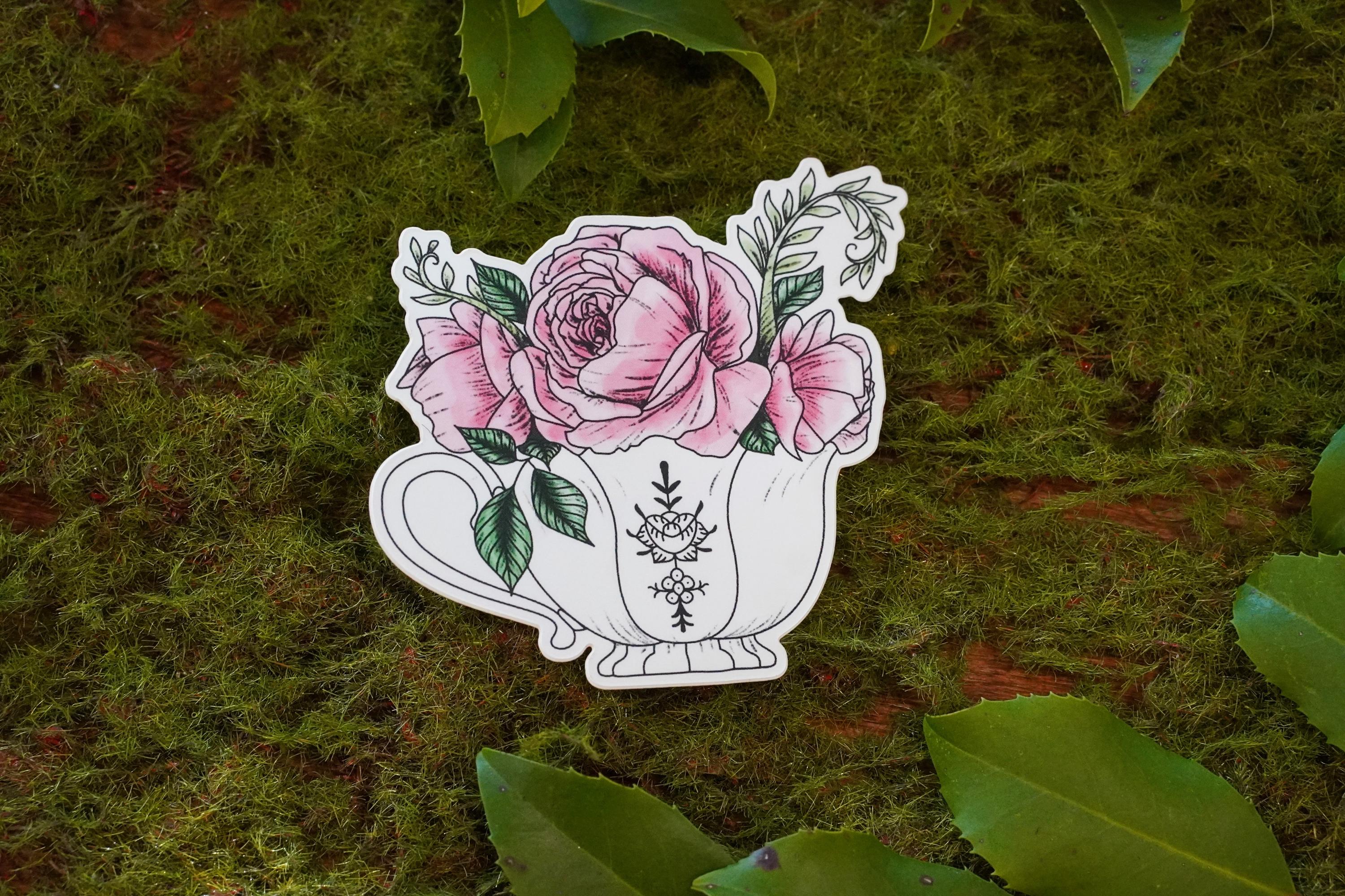 Floral Teacup Vinyl sticker