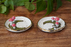Mushrooms on a Moss Moon Ring Dish, with Gold Rim