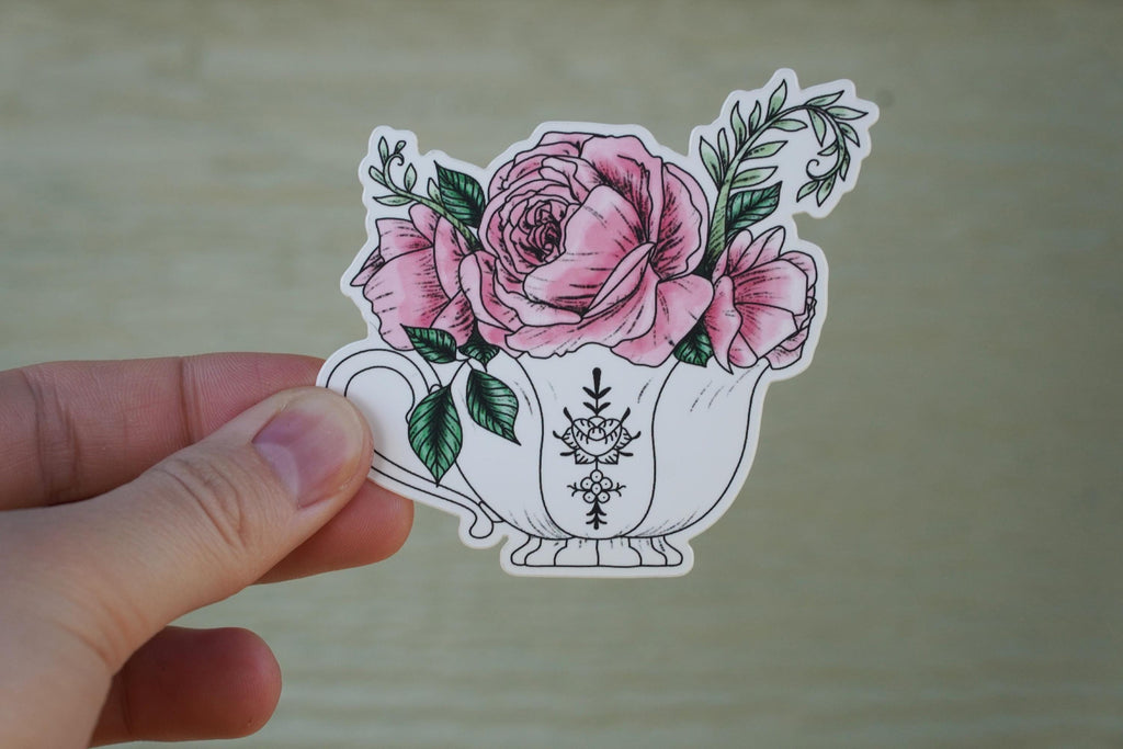 Floral Teacup Vinyl sticker