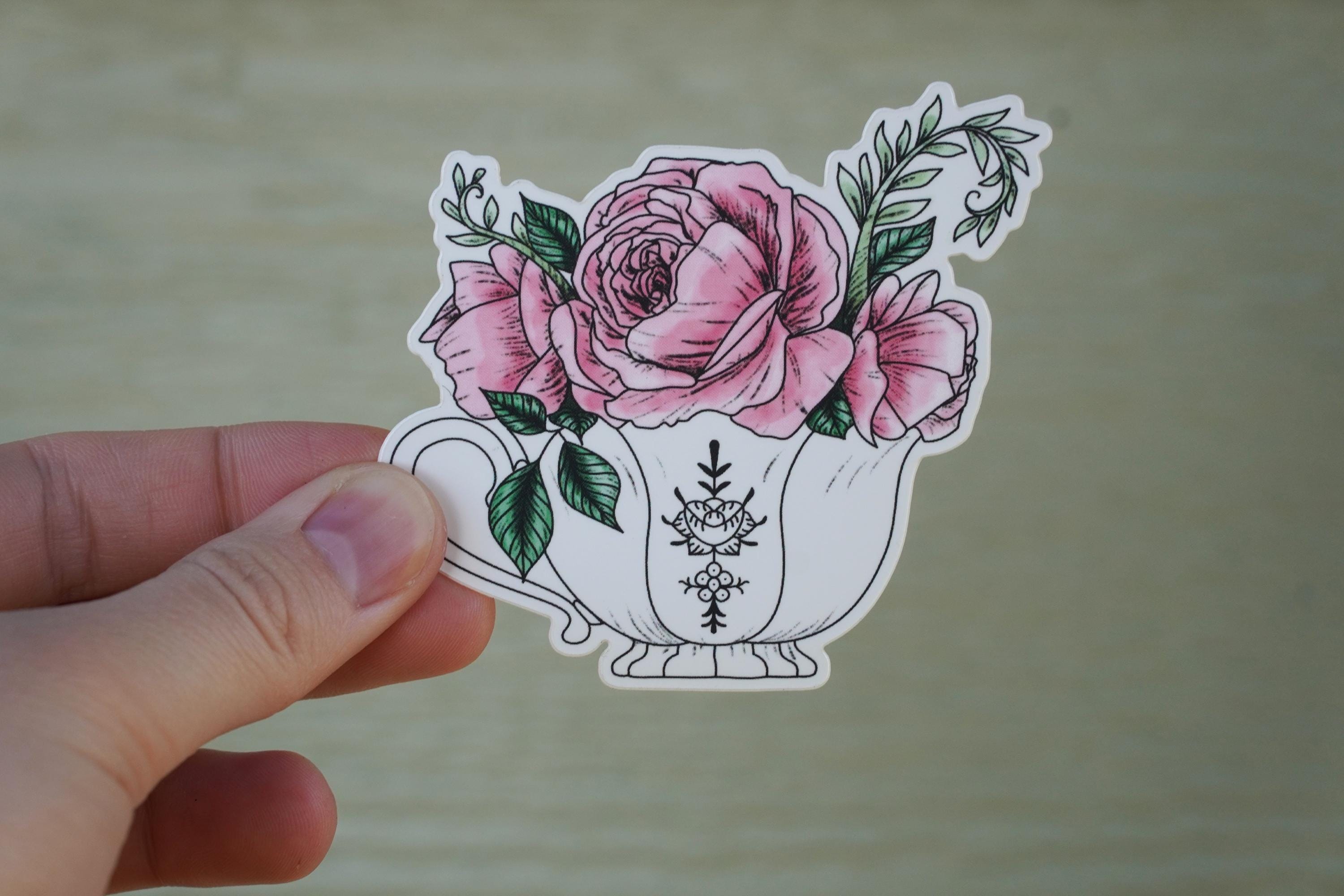 Floral Teacup Vinyl sticker