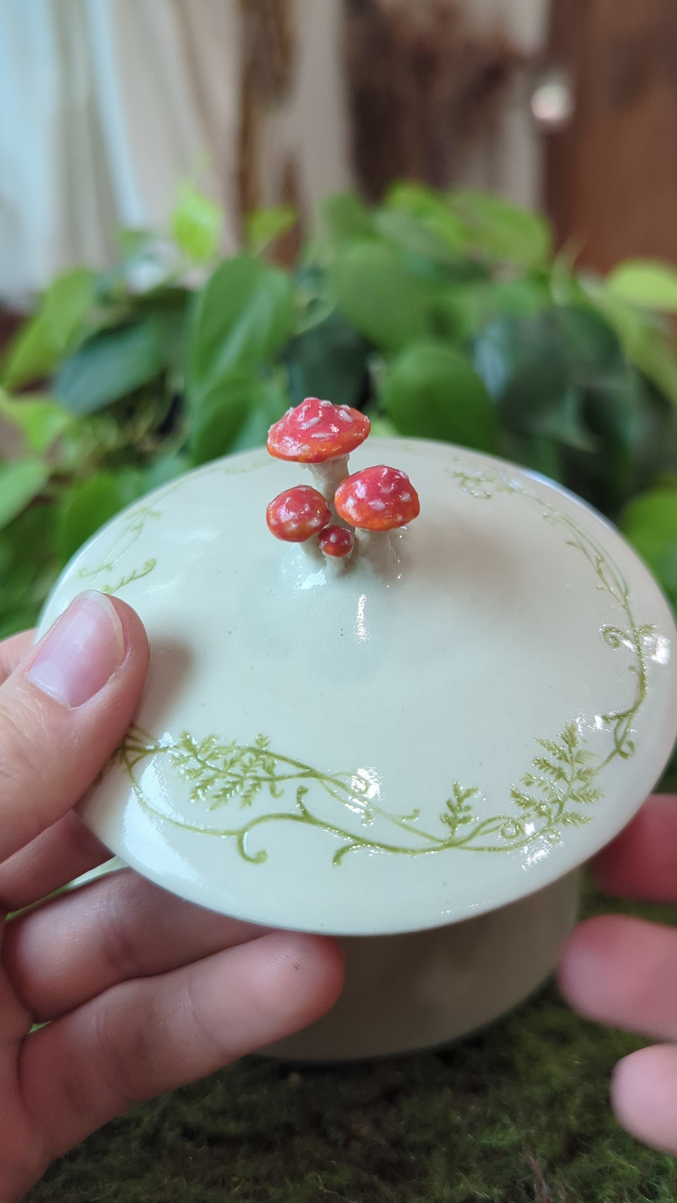 3D Mushroom and Fern Lidded Jar